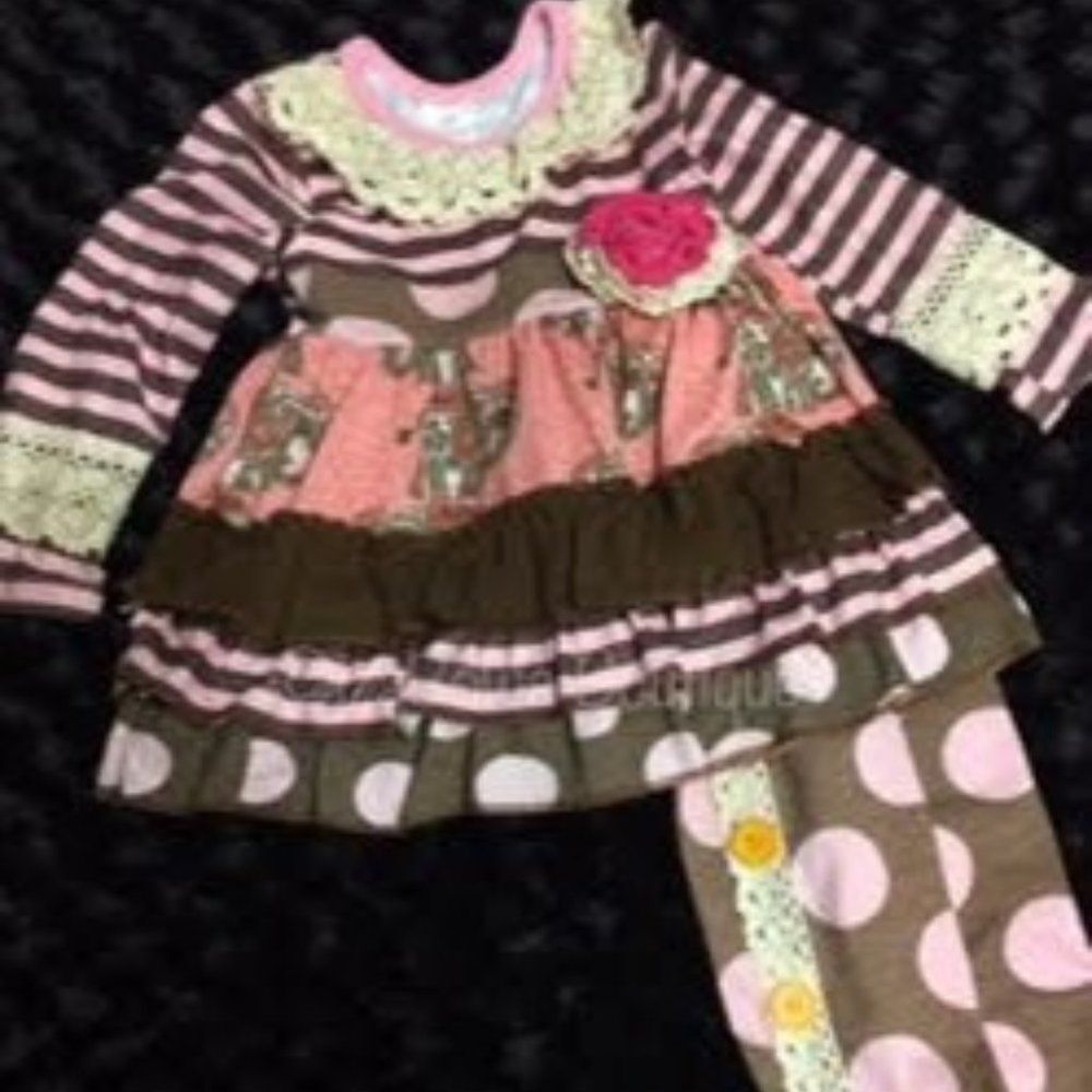 Pink Elephant Ruffle Dress and Pant Set  12169M  9 month - 12 month NWT Boutique